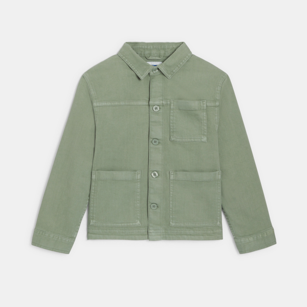 قميص فوقي من القماش باللون الكاكي الموحد، للأطفال.